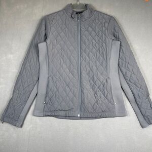 Straight Down Jacket Womens Medium Gray Quilted Golf Zip AT&T Back Logo